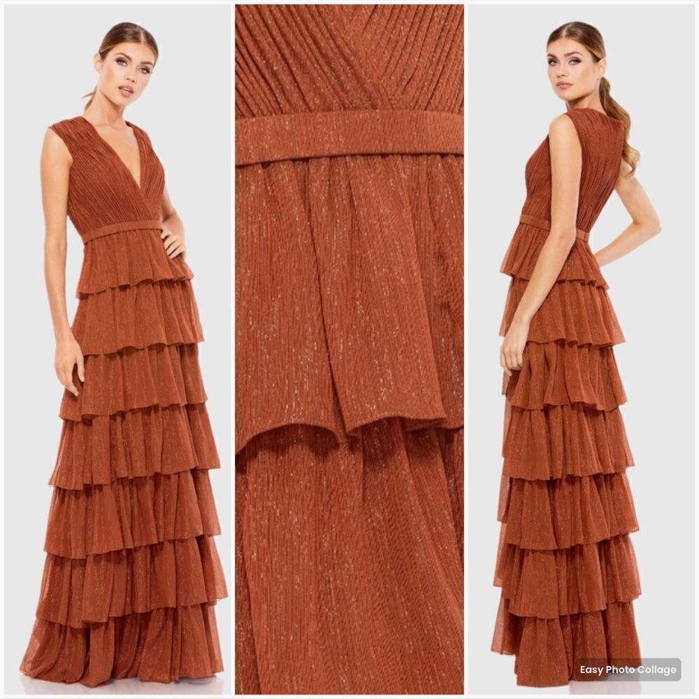Mac Duggal 49287 Womens Sparkle Ruffle Layered Maxi Gown Dress